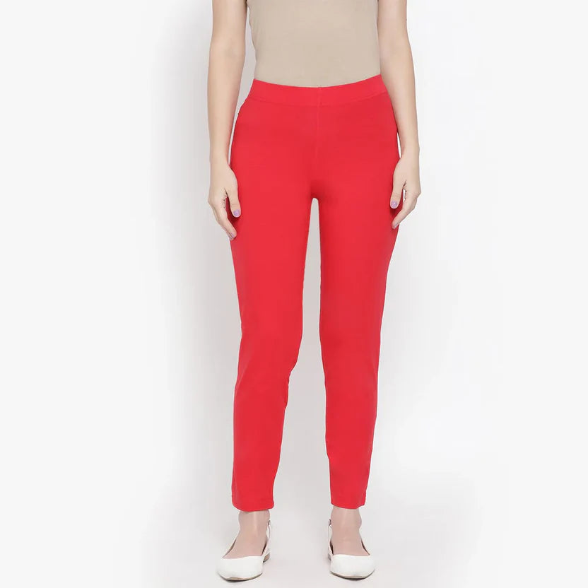 Softline Women's Knitted Pants in Cotton Elastane Fabric with Mid Rise Fit, Soft Elastic Waistband, and Quick Dry Properties