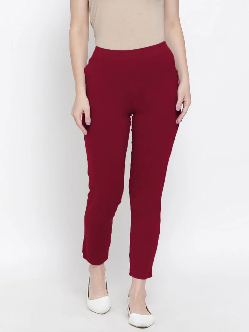 Softline Women's Knitted Pants in Cotton Elastane Fabric with Mid Rise Fit, Soft Elastic Waistband, and Quick Dry Properties