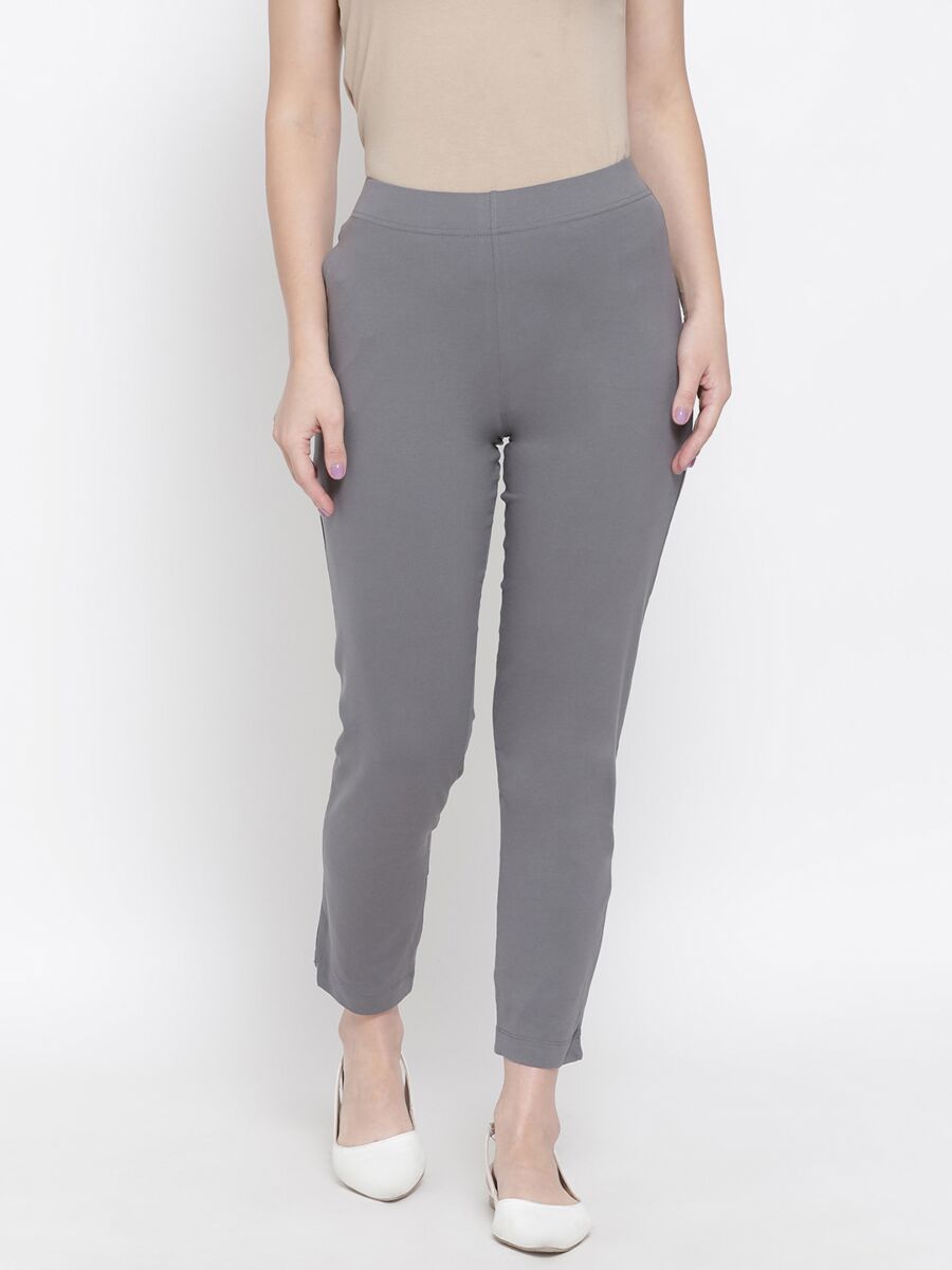 Softline Women's Knitted Pants in Cotton Elastane Fabric with Mid Rise Fit, Soft Elastic Waistband, and Quick Dry Properties