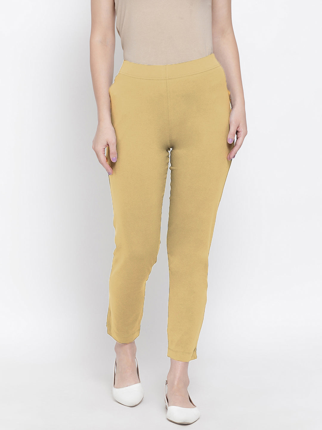 Softline Women's Knitted Pants in Cotton Elastane Fabric with Mid Rise Fit, Soft Elastic Waistband, and Quick Dry Properties