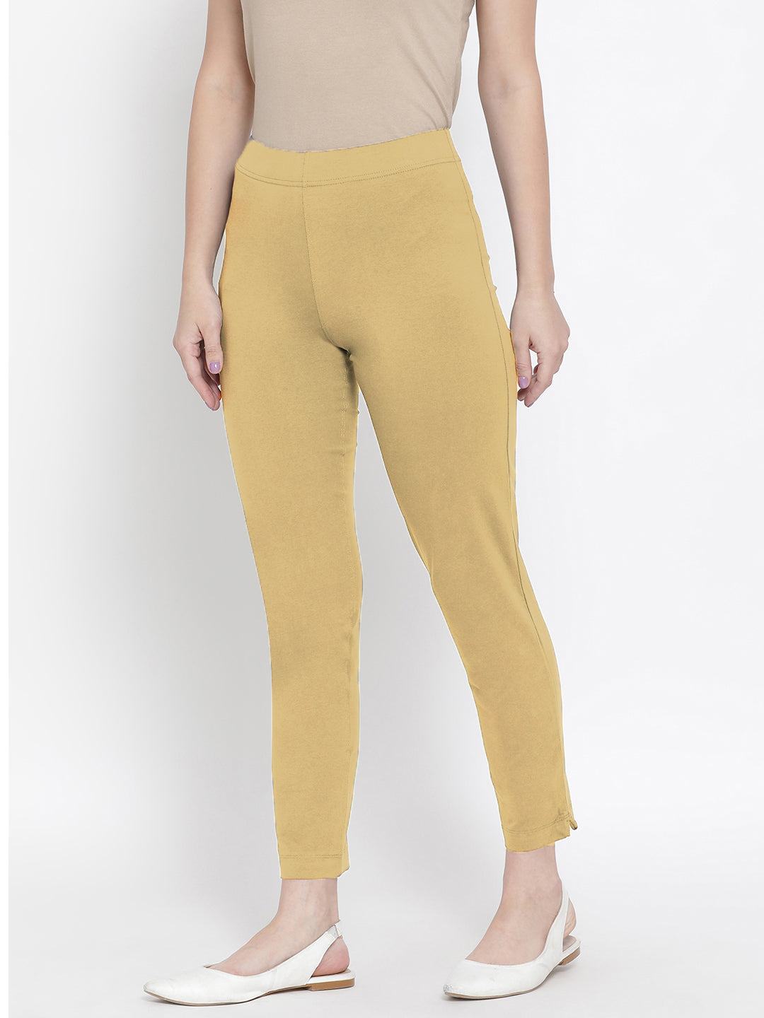 Softline Women's Knitted Pants in Cotton Elastane Fabric with Mid Rise Fit, Soft Elastic Waistband, and Quick Dry Properties