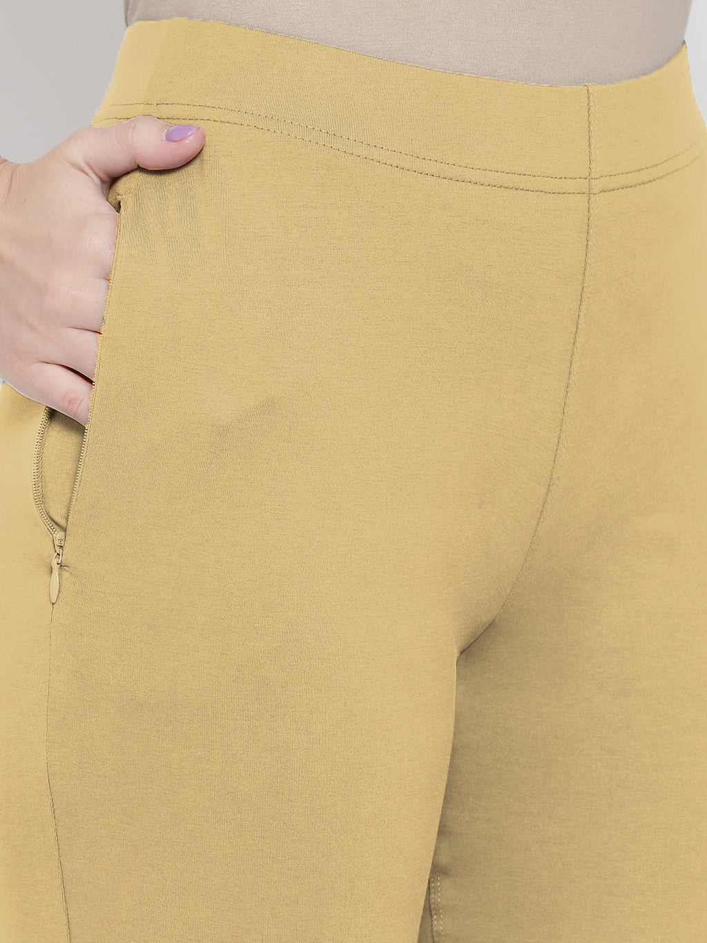 Softline Women's Knitted Pants in Cotton Elastane Fabric with Mid Rise Fit, Soft Elastic Waistband, and Quick Dry Properties