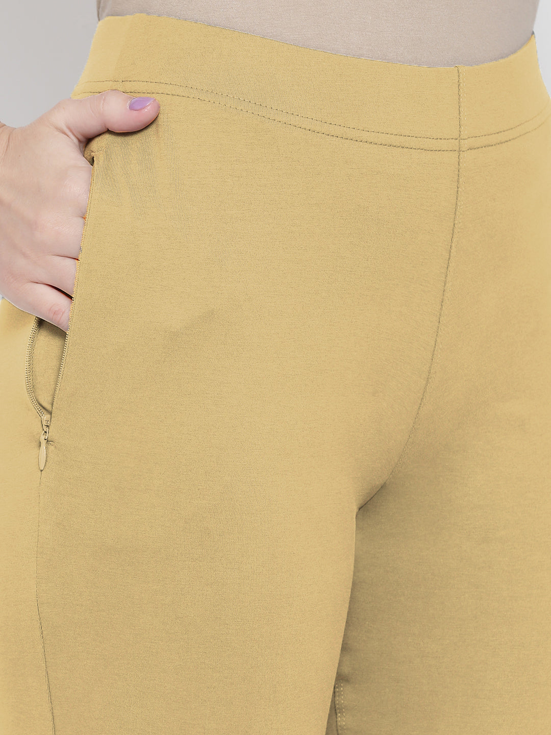 Softline Women's Knitted Pants in Cotton Elastane Fabric with Mid Rise Fit, Soft Elastic Waistband, and Quick Dry Properties