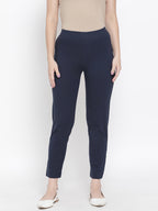 Softline Women's Knitted Pants in Cotton Elastane Fabric with Mid Rise Fit, Soft Elastic Waistband, and Quick Dry Properties