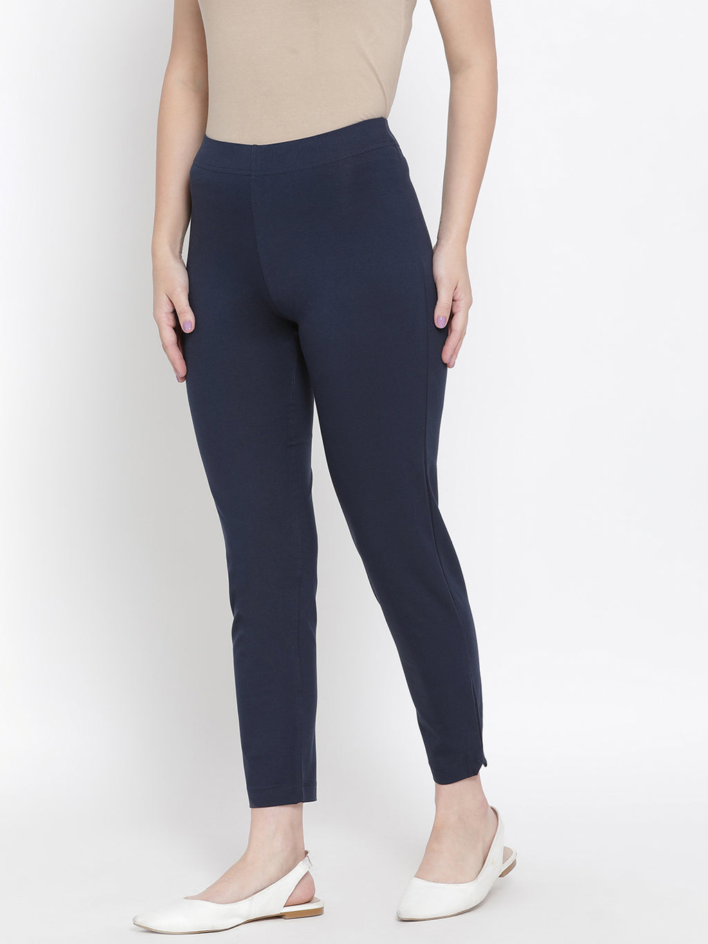 Softline Women's Knitted Pants in Cotton Elastane Fabric with Mid Rise Fit, Soft Elastic Waistband, and Quick Dry Properties