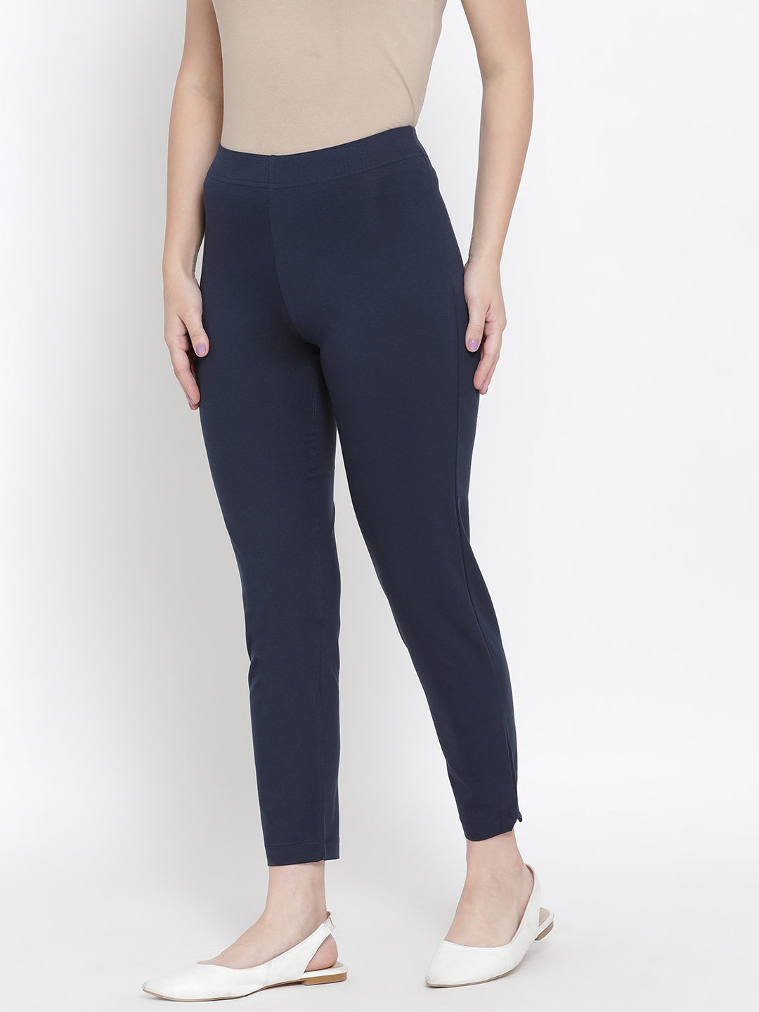 Softline Women's Knitted Pants in Cotton Elastane Fabric with Mid Rise Fit, Soft Elastic Waistband, and Quick Dry Properties