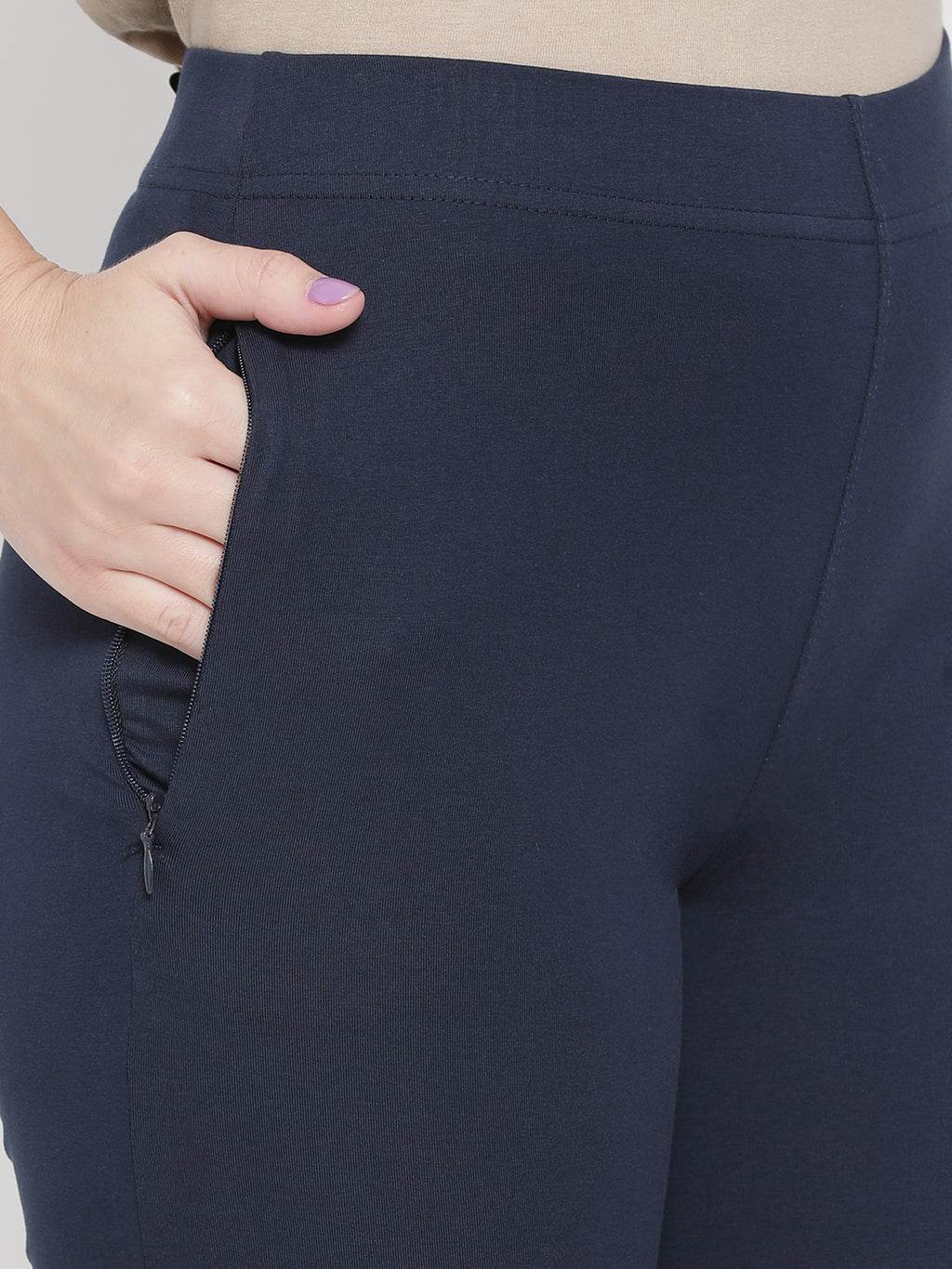 Softline Women's Knitted Pants in Cotton Elastane Fabric with Mid Rise Fit, Soft Elastic Waistband, and Quick Dry Properties