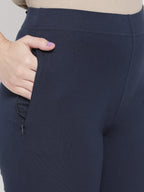 Softline Women's Knitted Pants in Cotton Elastane Fabric with Mid Rise Fit, Soft Elastic Waistband, and Quick Dry Properties