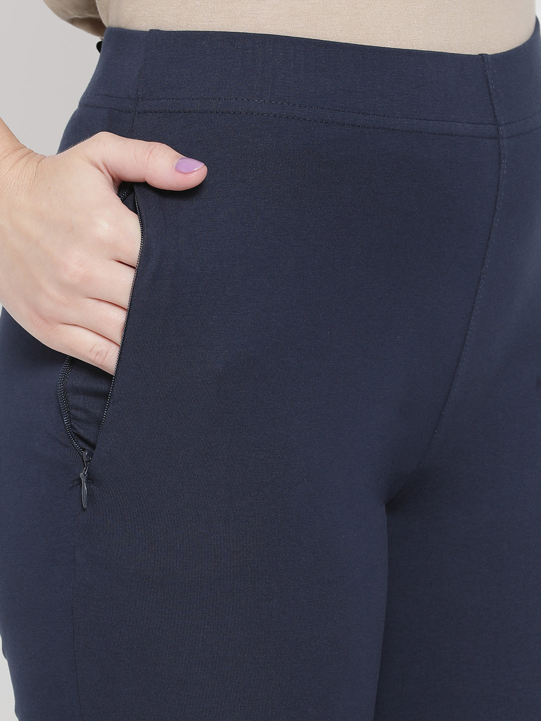 Softline Women's Knitted Pants in Cotton Elastane Fabric with Mid Rise Fit, Soft Elastic Waistband, and Quick Dry Properties