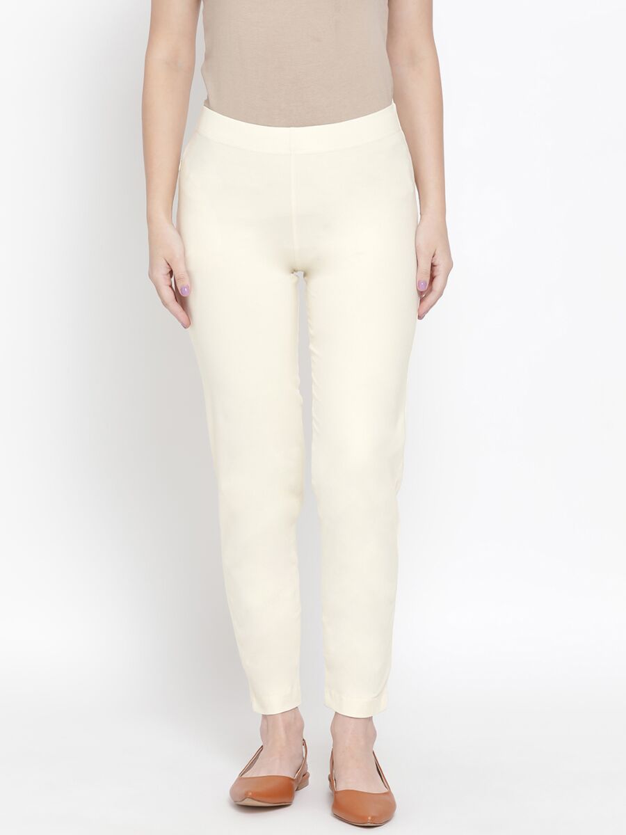 Softline Women's Knitted Pants in Cotton Elastane Fabric with Mid Rise Fit, Soft Elastic Waistband, and Quick Dry Properties