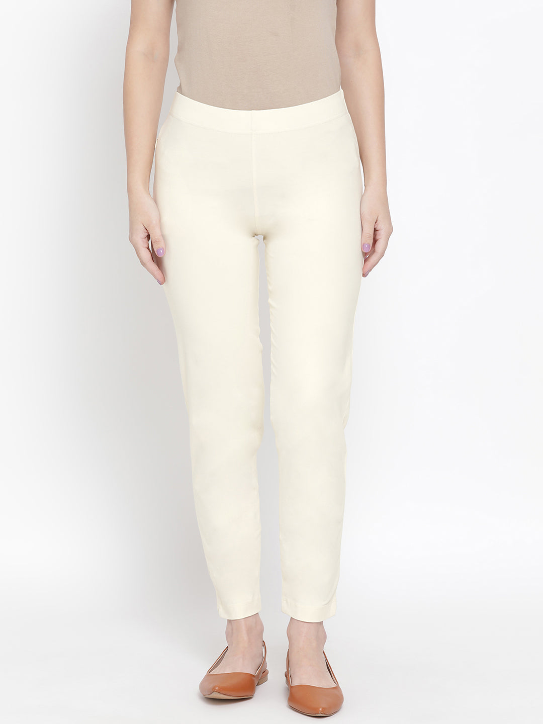 Softline Women's Knitted Pants in Cotton Elastane Fabric with Mid Rise Fit, Soft Elastic Waistband, and Quick Dry Properties