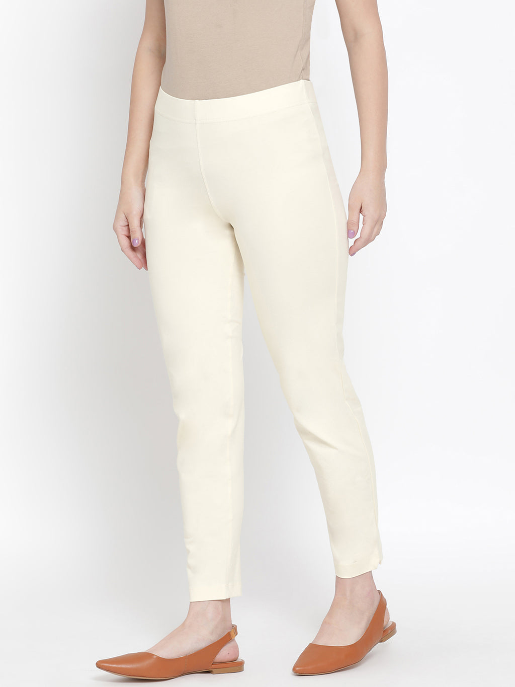 Softline Women's Knitted Pants in Cotton Elastane Fabric with Mid Rise Fit, Soft Elastic Waistband, and Quick Dry Properties
