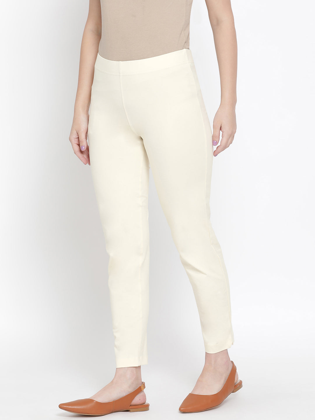 Softline Women's Knitted Pants in Cotton Elastane Fabric with Mid Rise Fit, Soft Elastic Waistband, and Quick Dry Properties