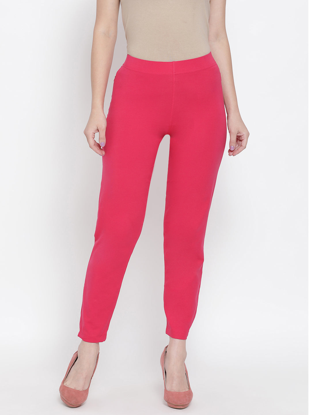 Softline Women's Knitted Pants in Cotton Elastane Fabric with Mid Rise Fit, Soft Elastic Waistband, and Quick Dry Properties
