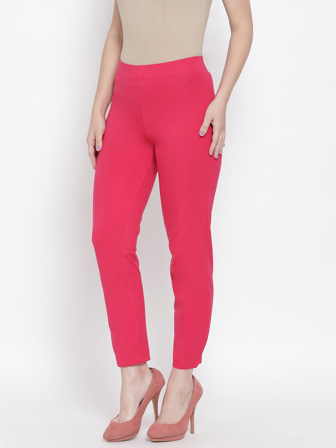 Softline Women's Knitted Pants in Cotton Elastane Fabric with Mid Rise Fit, Soft Elastic Waistband, and Quick Dry Properties