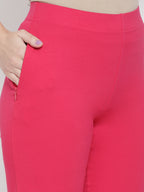 Softline Women's Knitted Pants in Cotton Elastane Fabric with Mid Rise Fit, Soft Elastic Waistband, and Quick Dry Properties