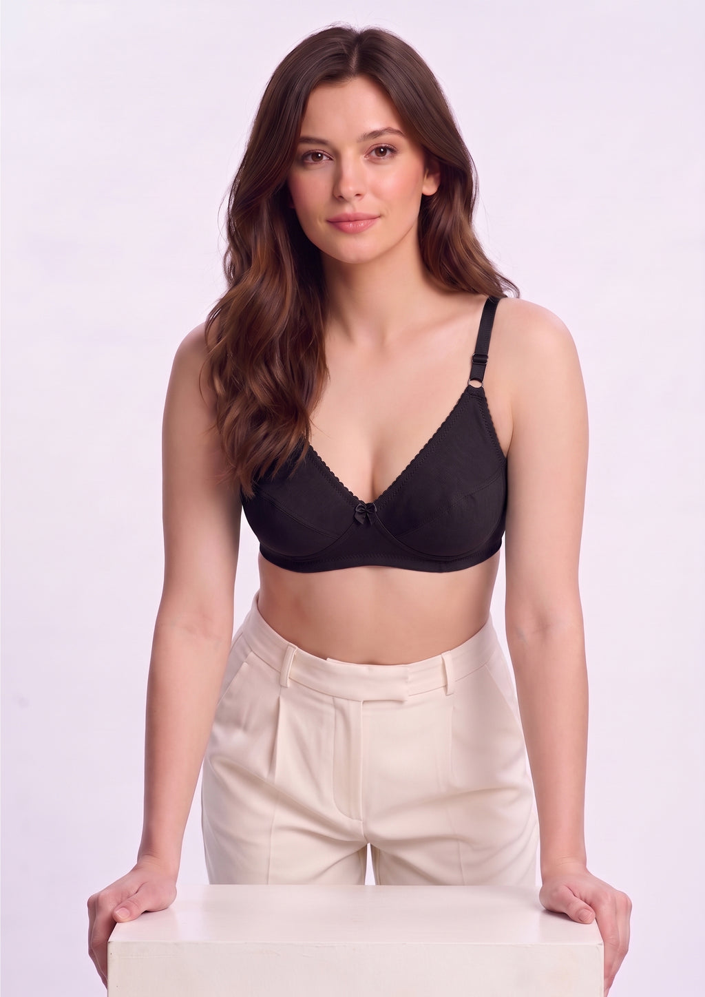 Softline Women's Non Padded Wire Free Bra in Cotton Poly Fabric with Double Layered Cups, Elastic Straps, and Hook Closure (1052)