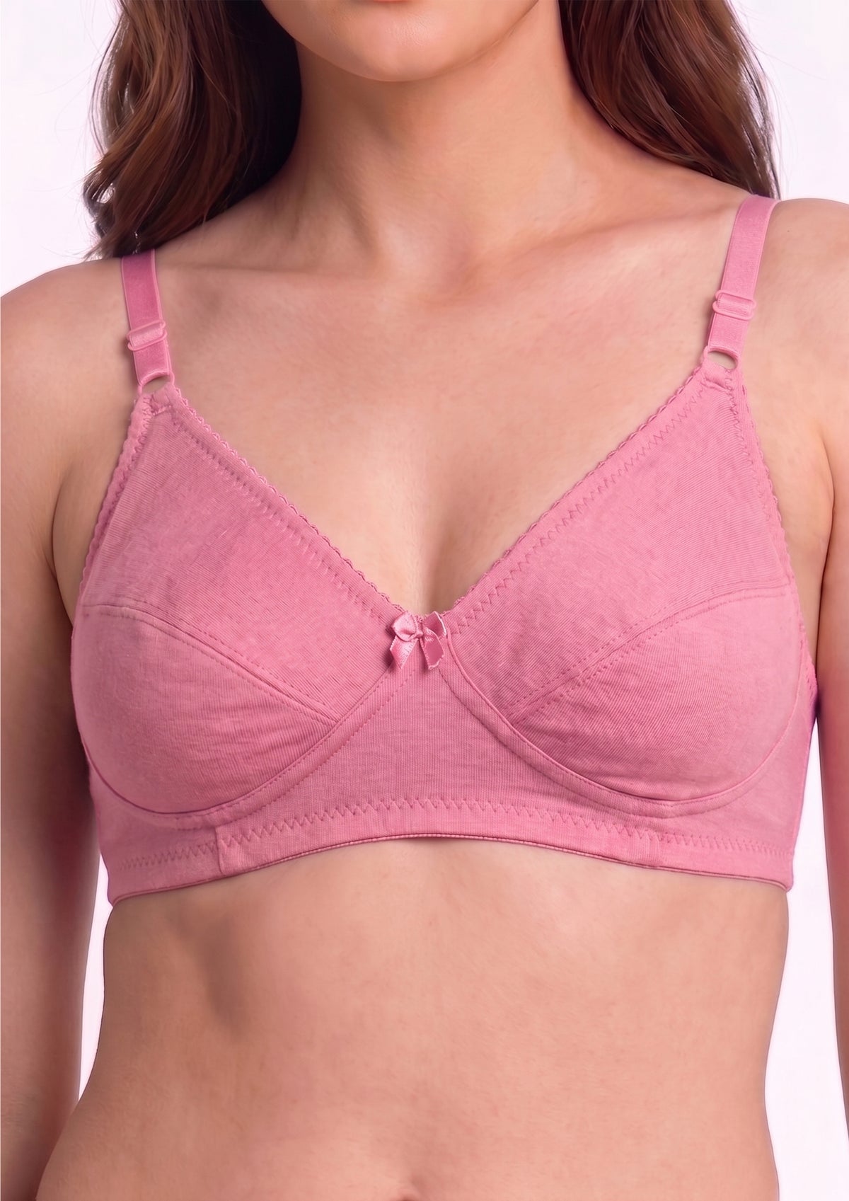 Softline Women's Non Padded Wire Free Bra in Cotton Poly Fabric with Double Layered Cups, Elastic Straps, and Hook Closure (1052)