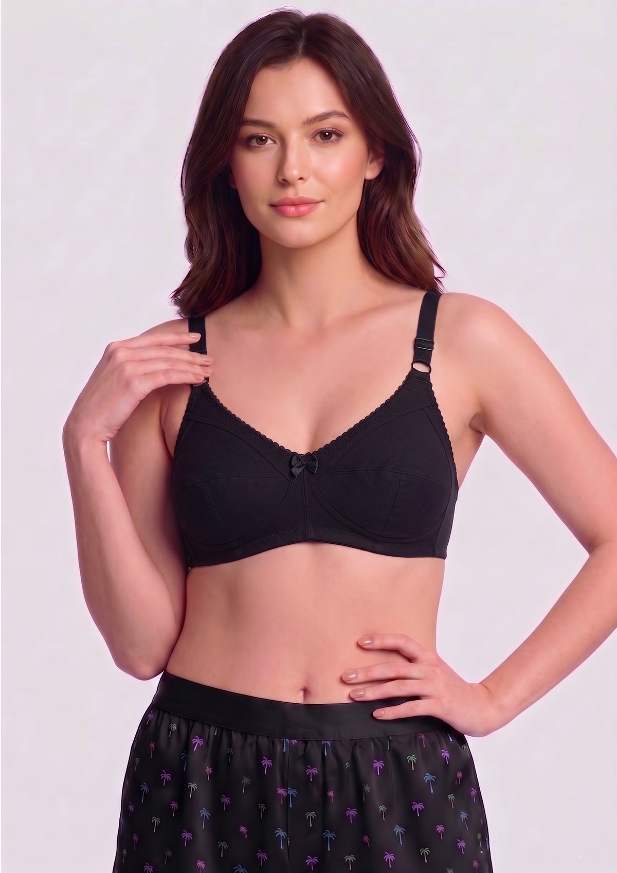 Softline Women's Non Padded Wire Free Bra in Cotton Poly Fabric with Double Layered Cups, Full Coverage, Elastic Straps, and Hook Closure (1053)
