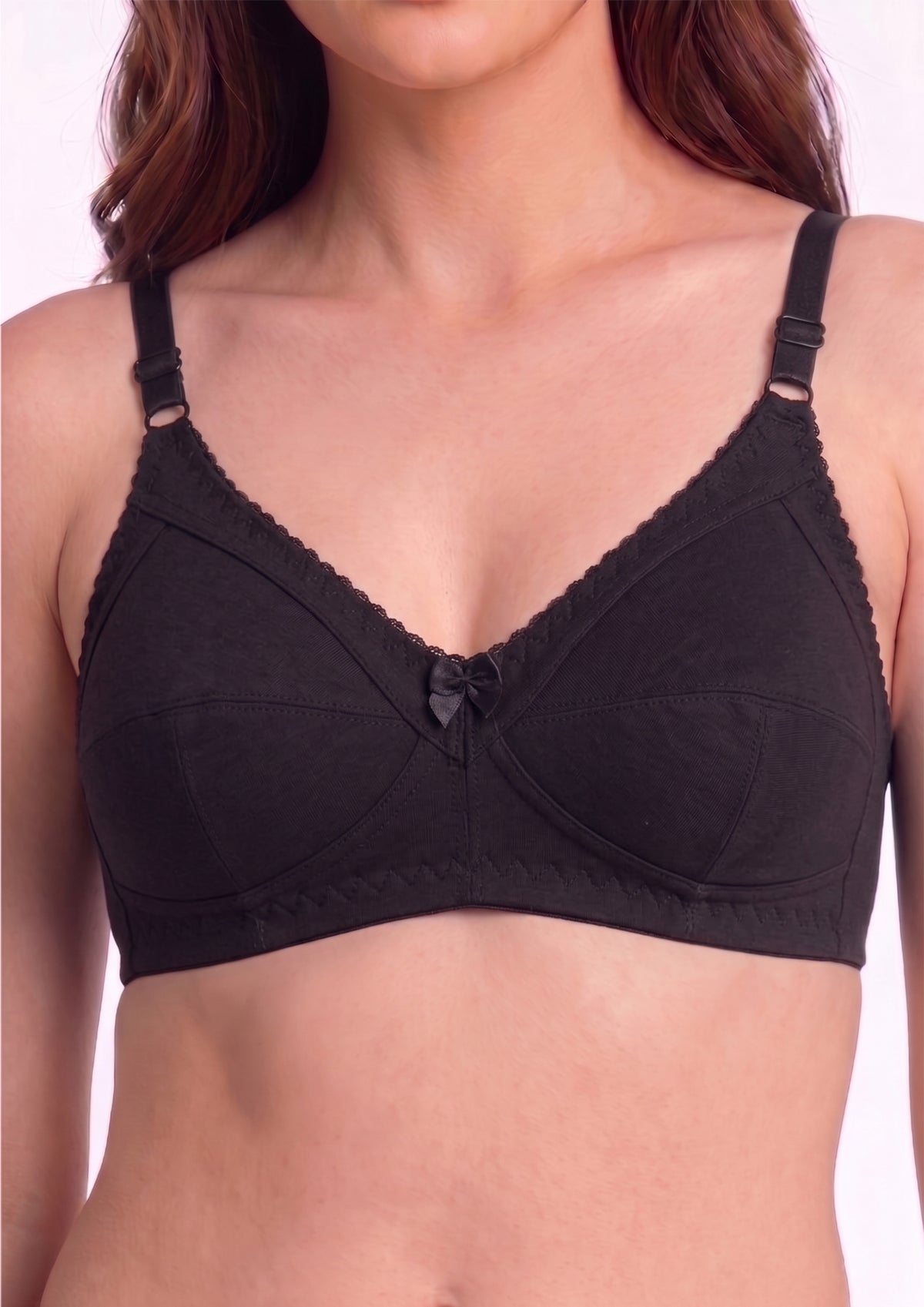 Softline Women's Non Padded Wire Free Bra in Cotton Poly Fabric with Double Layered Cups, Full Coverage, Elastic Straps, and Hook Closure (1053)