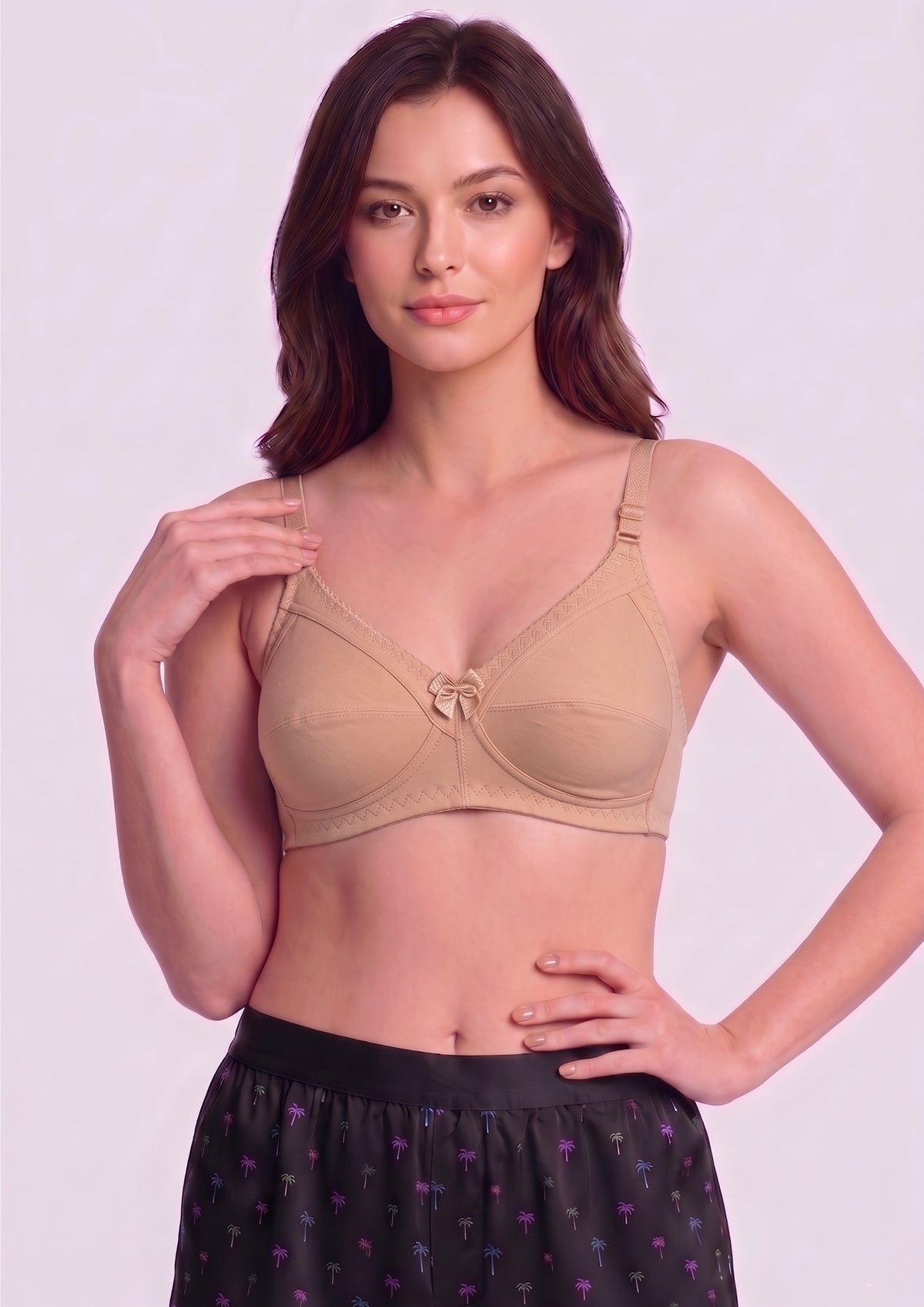 Softline Women's Non Padded Wire Free Bra in Cotton Poly Fabric with Double Layered Cups, Full Coverage, Elastic Straps, and Hook Closure (1053)