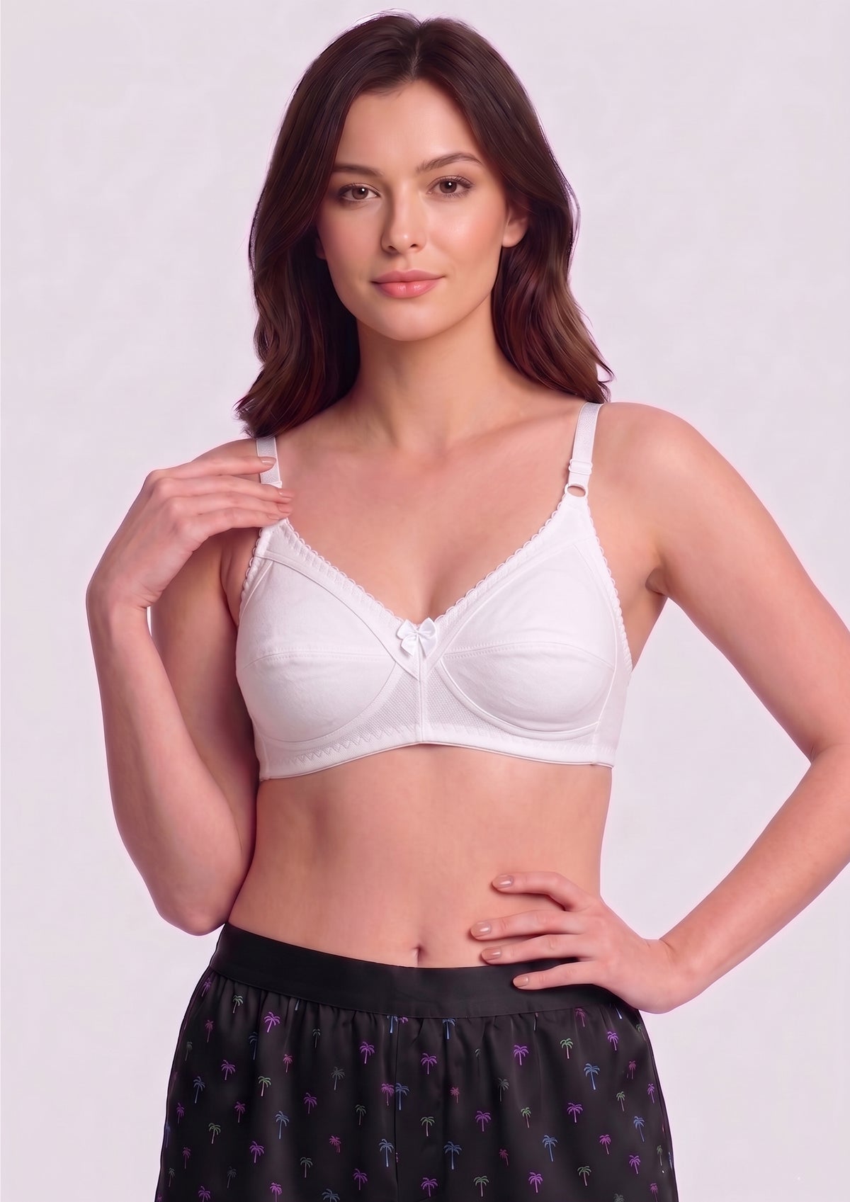 Softline Women's Non Padded Wire Free Bra in Cotton Poly Fabric with Double Layered Cups, Full Coverage, Elastic Straps, and Hook Closure (1053)