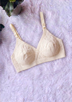 Softline Women's Non Padded Wire Free Bra in 100% Shifley Embroidery Cotton Fabric with  Full Coverage Cups, Broad Elastic Straps, and Hook Closure (1060)