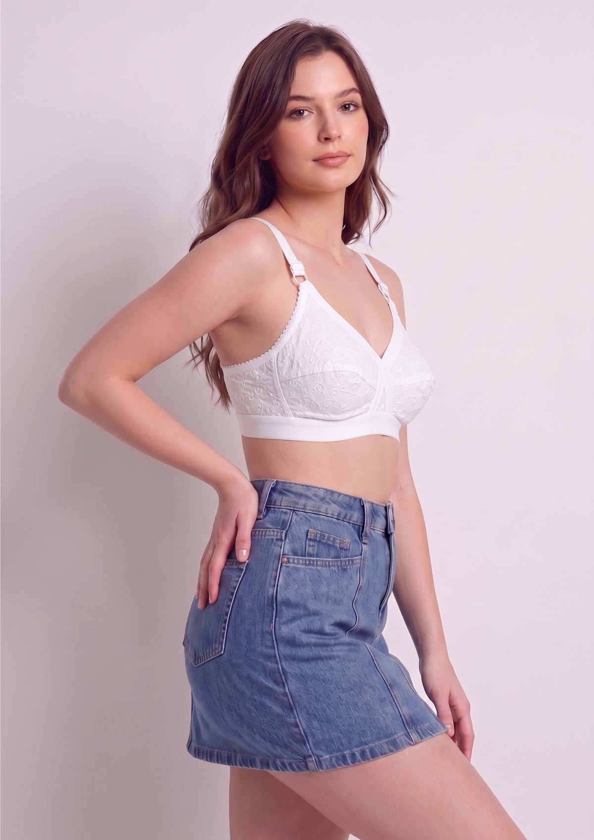 Softline Women's Non Padded Wire Free Bra in 100% Shifley Embroidery Cotton Fabric with  Full Coverage Cups, Broad Elastic Straps, and Hook Closure (1060)