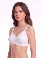 Softline Women's Non Padded Wire Free Bra in 100% Shifley Embroidery Cotton Fabric with  Full Coverage Cups, Broad Elastic Straps, and Hook Closure (1060)