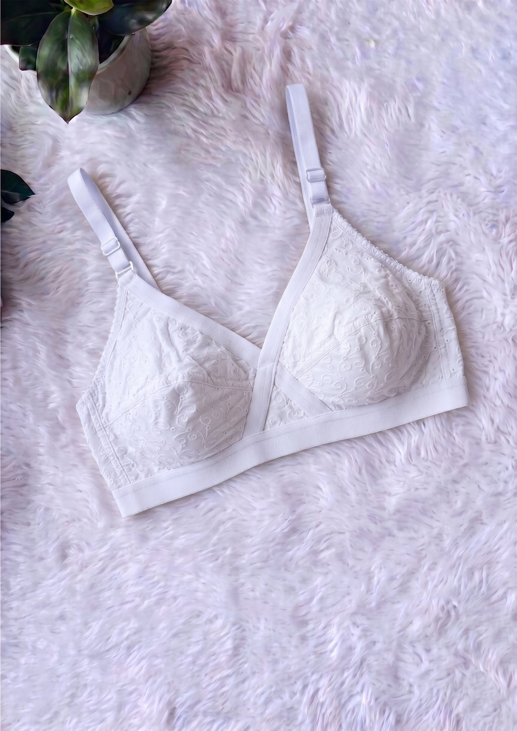 Softline Women's Non Padded Wire Free Bra in 100% Shifley Embroidery Cotton Fabric with  Full Coverage Cups, Broad Elastic Straps, and Hook Closure (1060)