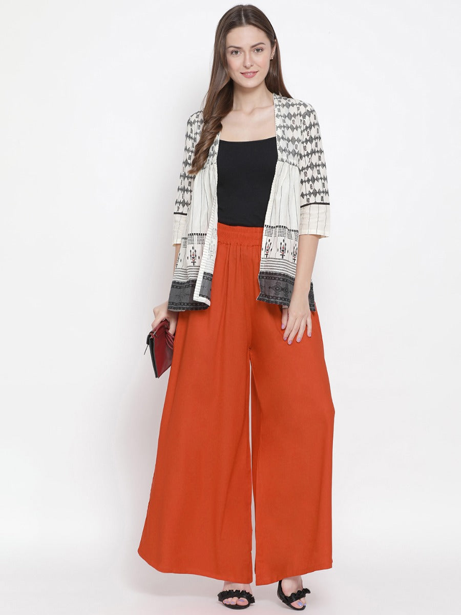 Softline Women's Flared Palazzos in Viscose Fabric with Mid Rise Fit, Soft Elastic Waistband, and Quick Dry Properties
