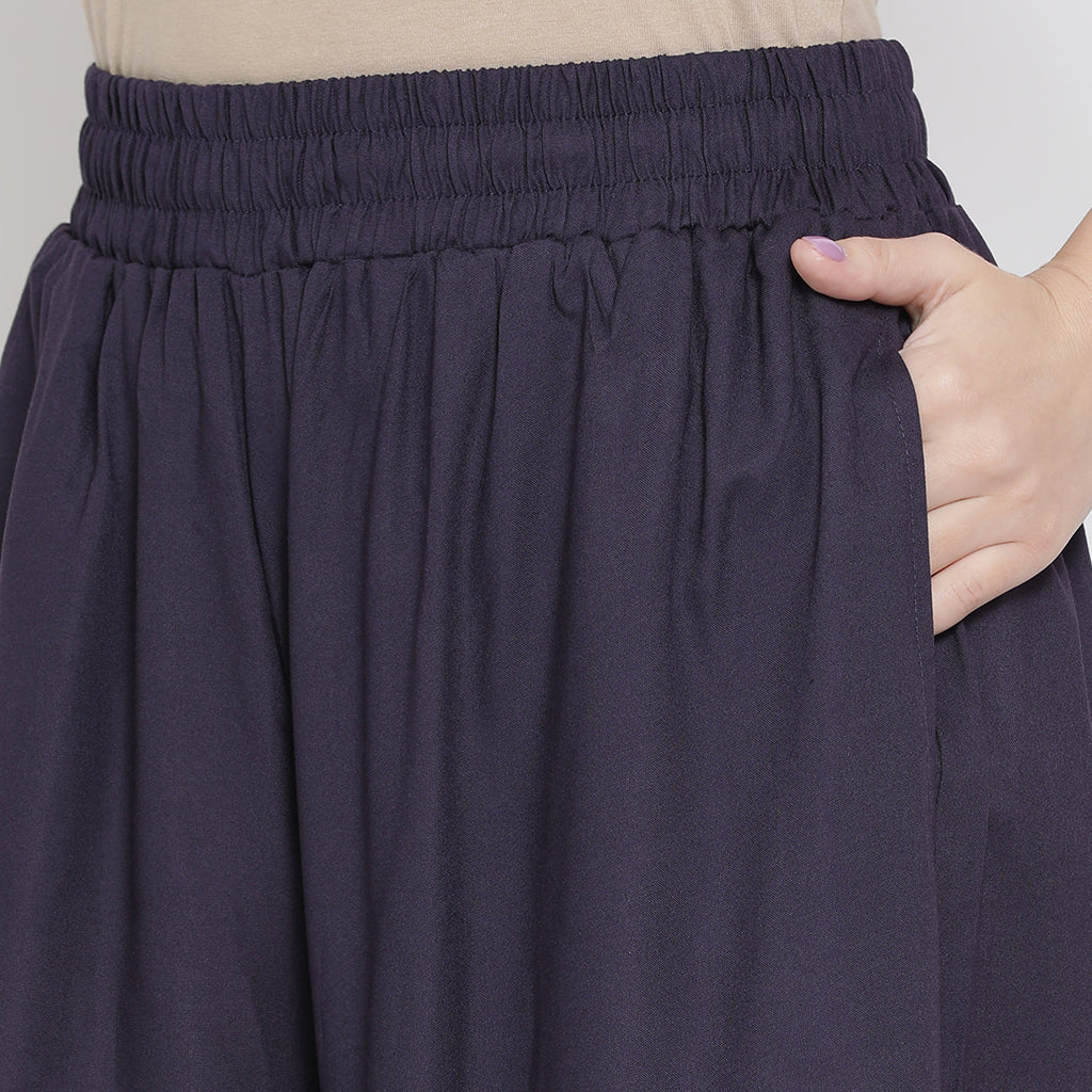 Softline Women's Flared Palazzos in Viscose Fabric with Mid Rise Fit, Soft Elastic Waistband, and Quick Dry Properties