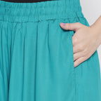 Softline Women's Flared Palazzos in Viscose Fabric with Mid Rise Fit, Soft Elastic Waistband, and Quick Dry Properties
