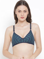 Softline Women's Printed Non Padded Wire Free Fancy Bra in Poly Cotton Fabric with Elastic Straps and Hook Closure
