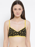 Softline Women's Non Padded Wire Free Printed Bra in 100% Cotton Fabric with Elastic Straps and Hook Closure