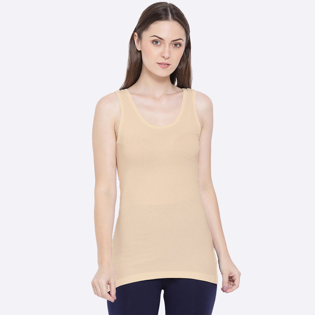 Softline Women's Premium Long Camisole in Cotton Stretch Fabric with Stretchable Broad Shoulder Straps, and Snug Fit