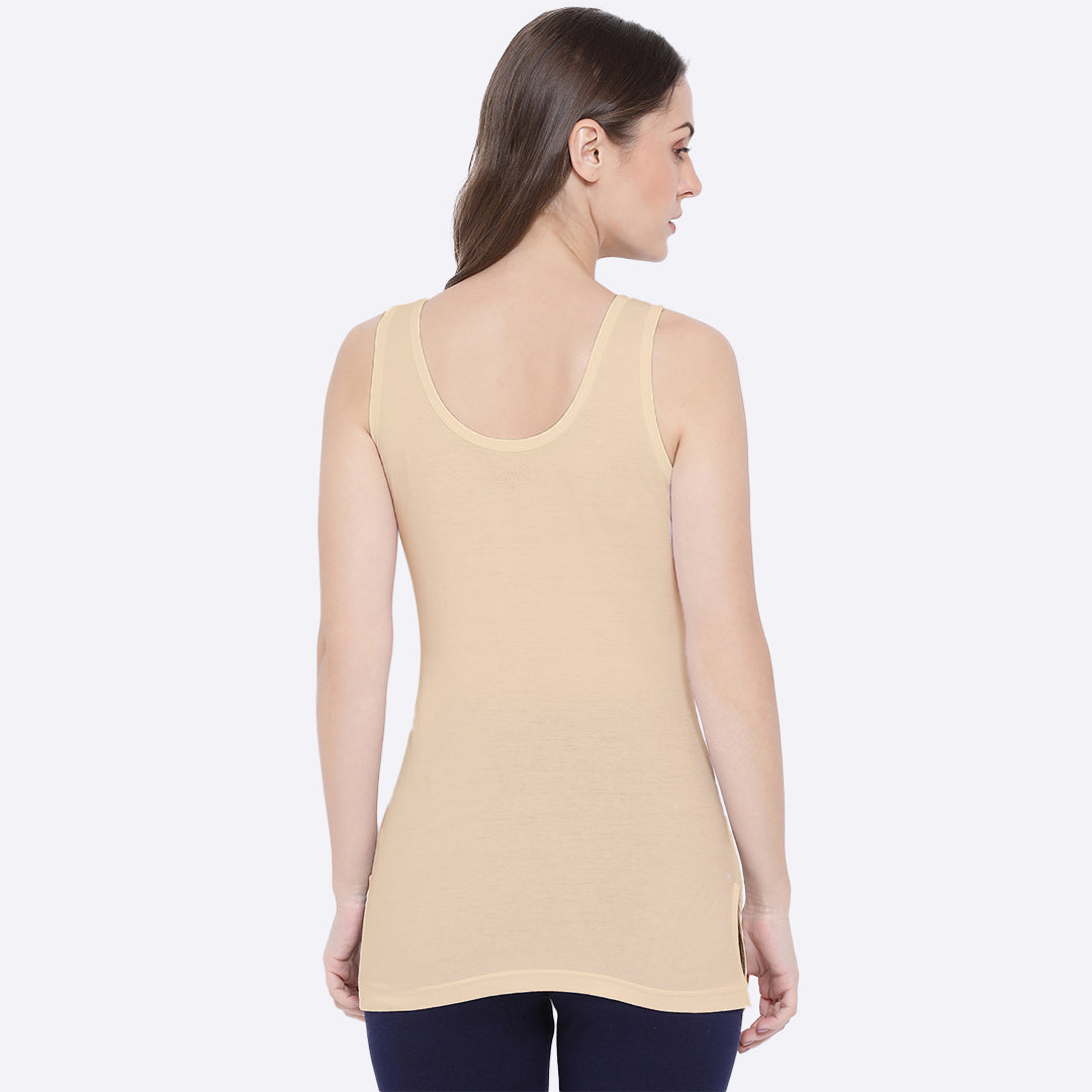 Softline Women's Premium Long Camisole in Cotton Stretch Fabric with Stretchable Broad Shoulder Straps, and Snug Fit