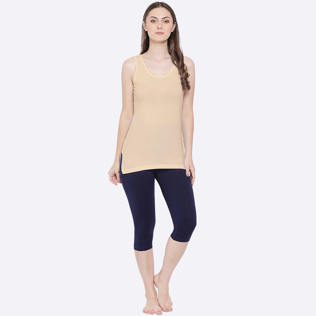 Softline Women's Premium Long Camisole in Cotton Stretch Fabric with Stretchable Broad Shoulder Straps, and Snug Fit