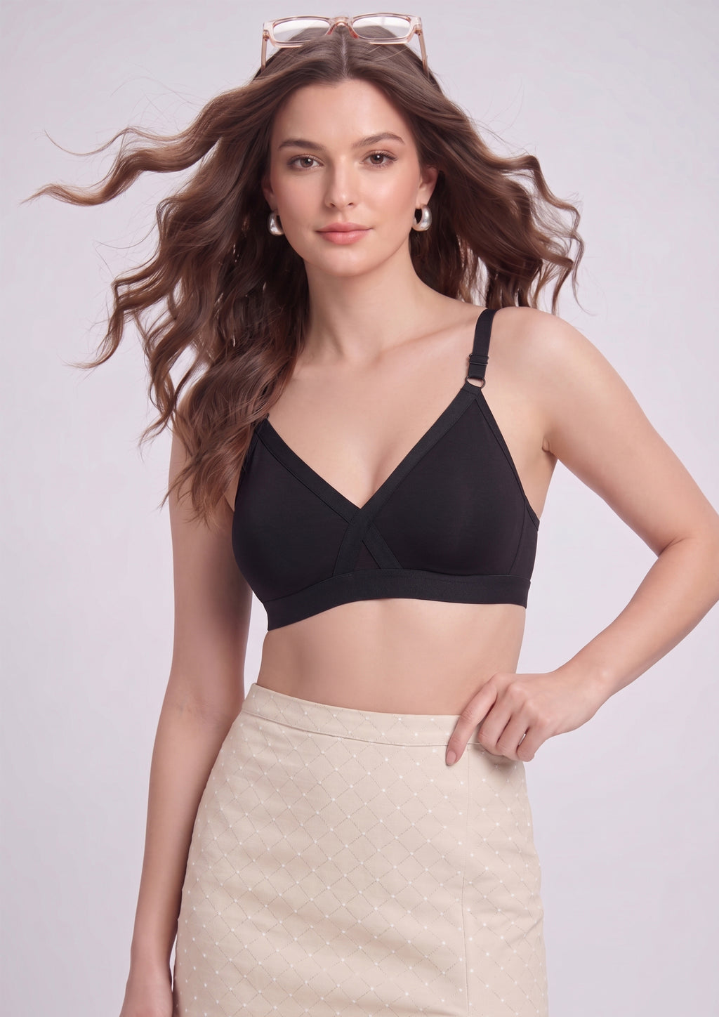 Softline Women's Non Padded Wire Free   T-shirt  Bra in Cotton Poly Fabric with Cross Neck Elastic Straps, Double Layered Moulded Cups, and Hook Closure (2051)