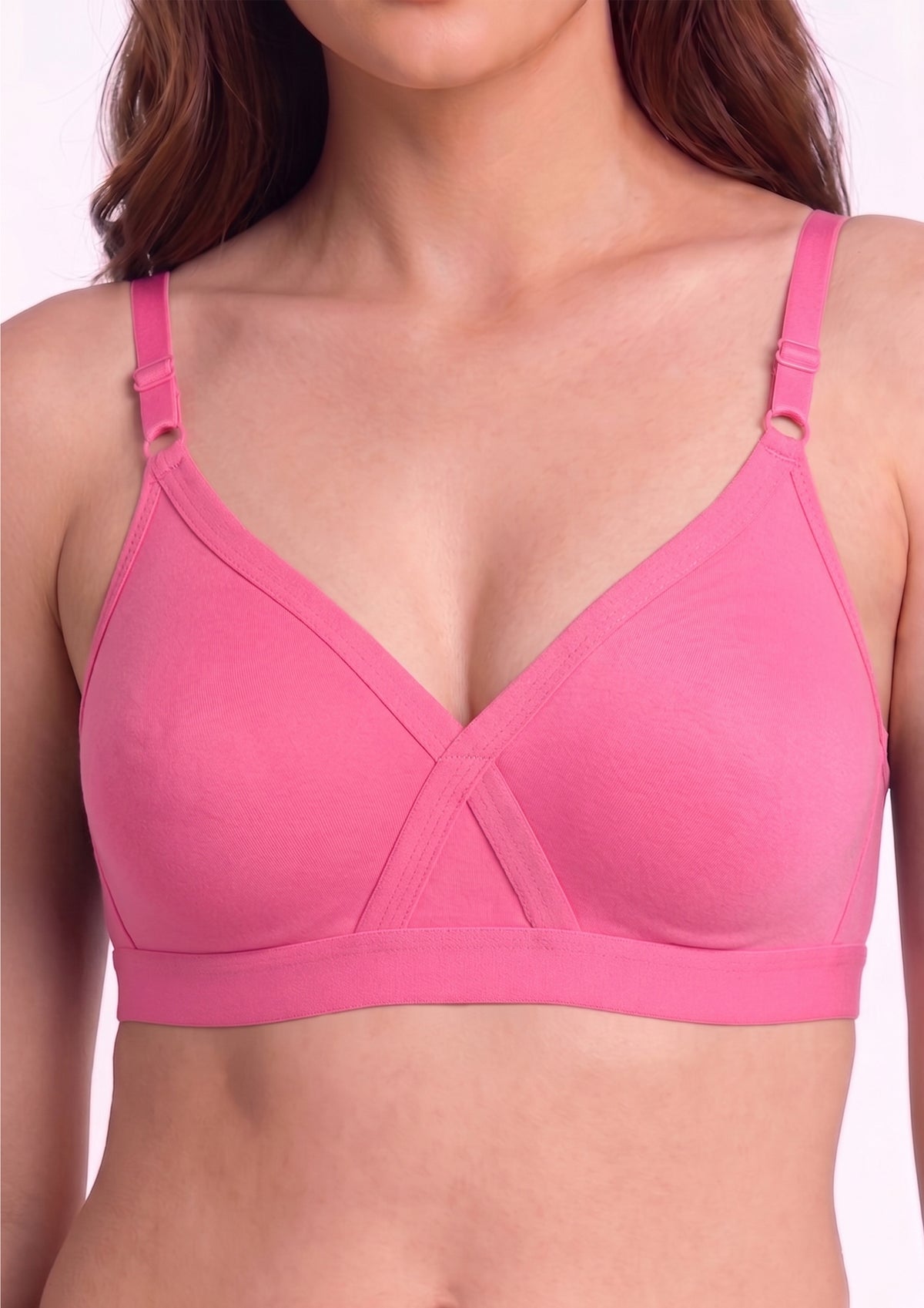 Softline Women's Non Padded Wire Free   T-shirt  Bra in Cotton Poly Fabric with Cross Neck Elastic Straps, Double Layered Moulded Cups, and Hook Closure (2051)