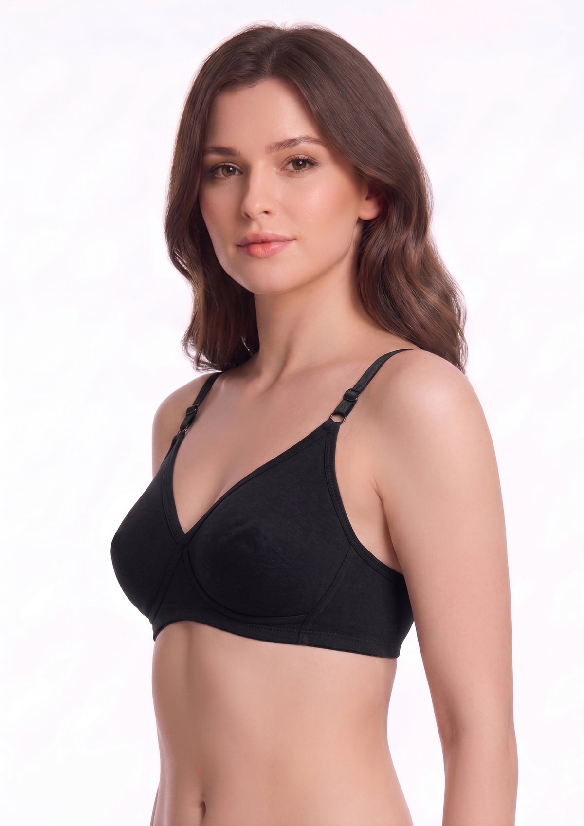 Softline Women's Non Padded Wire Free T-shirt Bra in Cotton Poly Fabric with Cross Neck Elastic Straps, Full Cup design, and Hook Closure (2052)