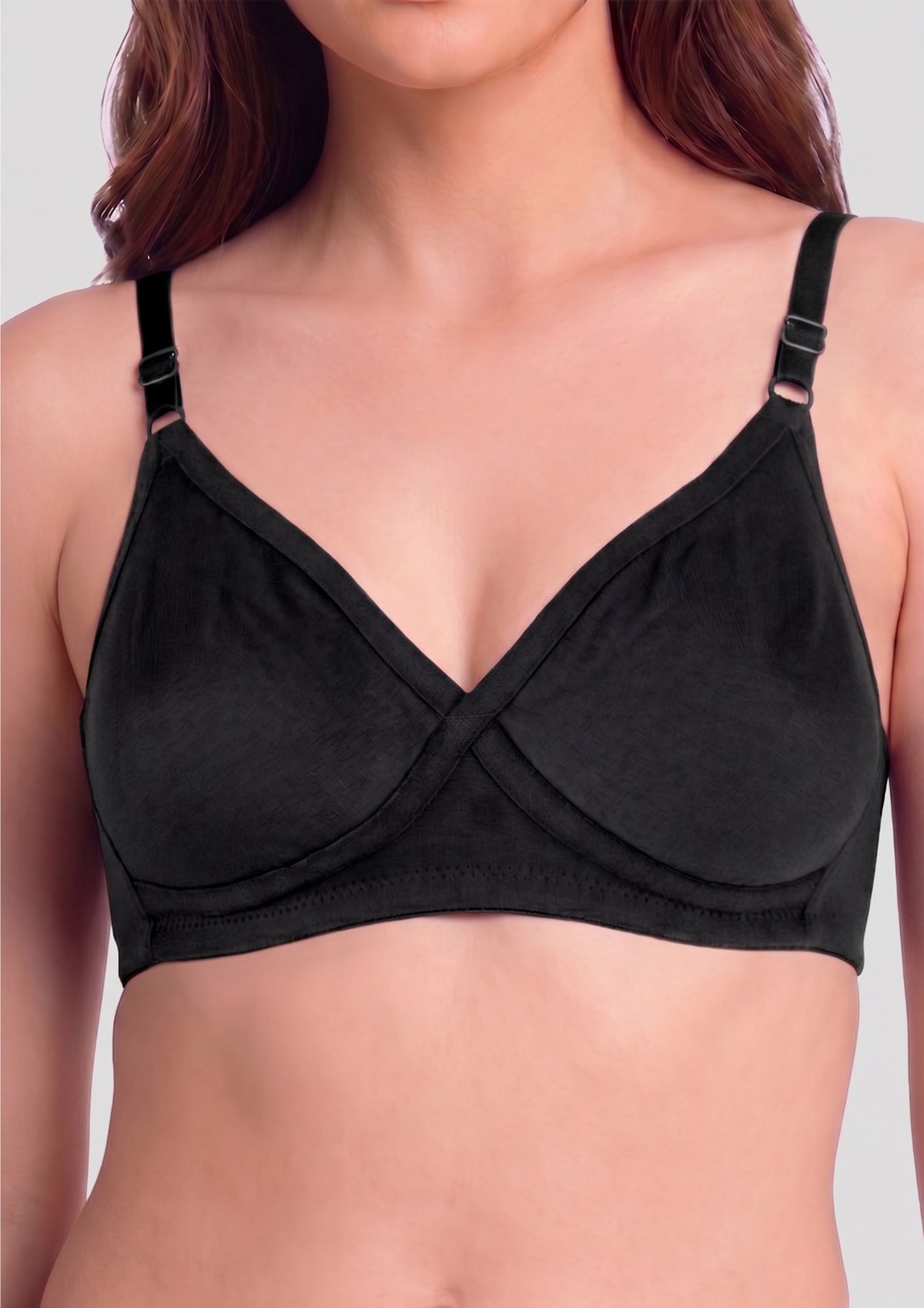 Softline Women's Non Padded Wire Free T-shirt Bra in Cotton Poly Fabric with Cross Neck Elastic Straps, Full Cup design, and Hook Closure (2052)