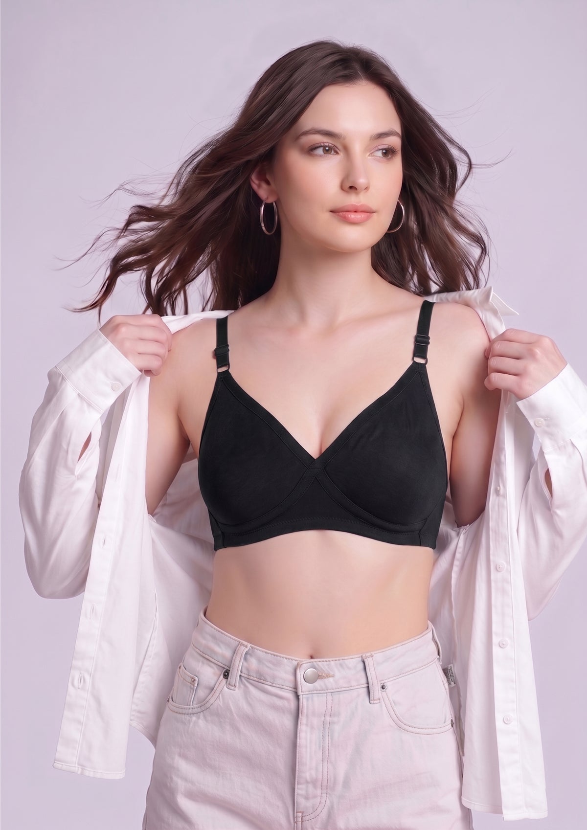 Softline Women's Non Padded Wire Free T-shirt Bra in Cotton Poly Fabric with Cross Neck Elastic Straps, Full Cup design, and Hook Closure (2052)