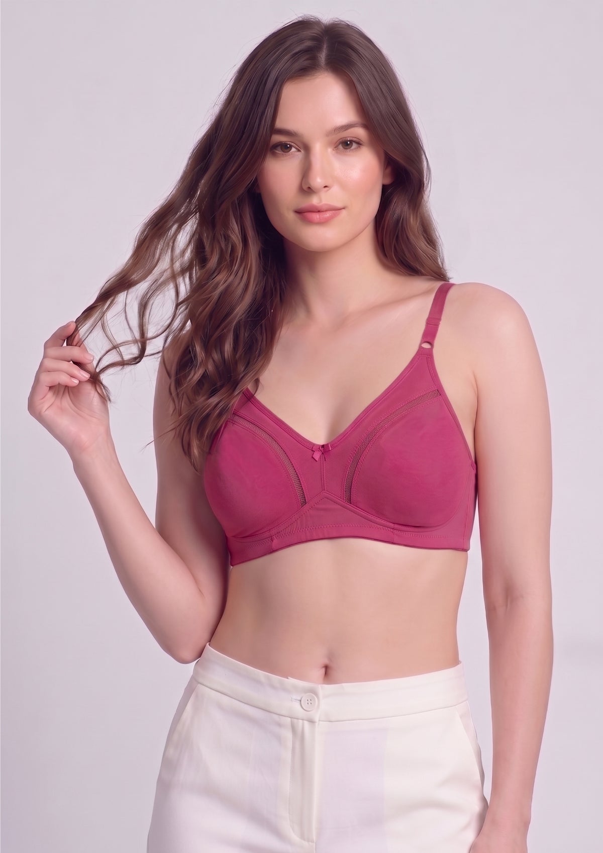 Softline Women's Non Padded Wire Free Bra in Cotton Stretch Fabric with Elastic Straps, Full Cup design, and Hook Closure (2053)