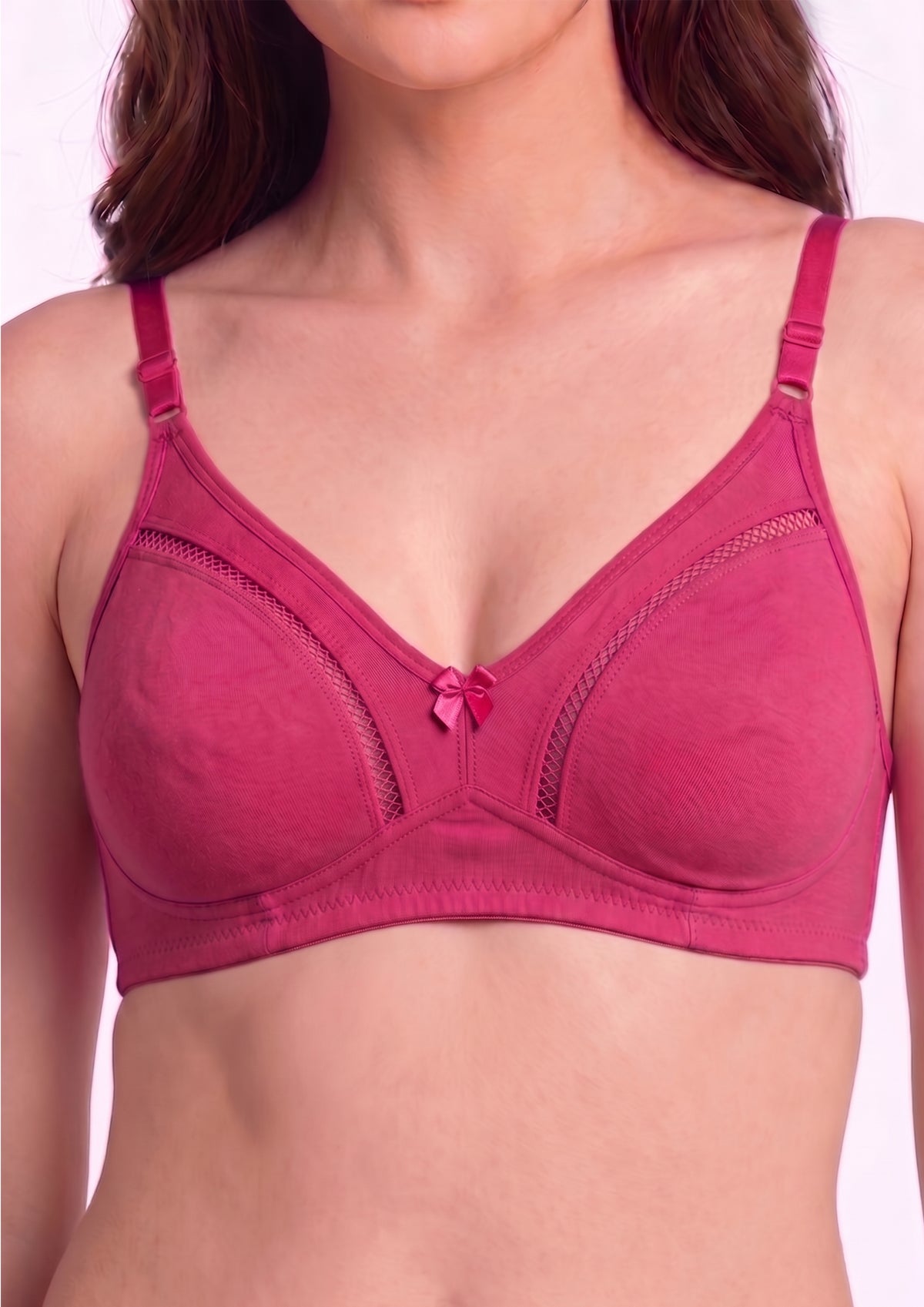 Softline Women's Non Padded Wire Free Bra in Cotton Stretch Fabric with Elastic Straps, Full Cup design, and Hook Closure (2053)
