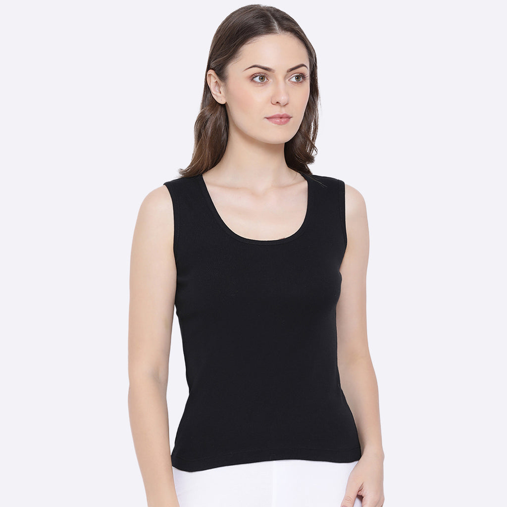 Softline Women's Tank Top in Premium Cotton Stretch Fabric with Stretchable Broad Shoulder Straps and Snug Fit