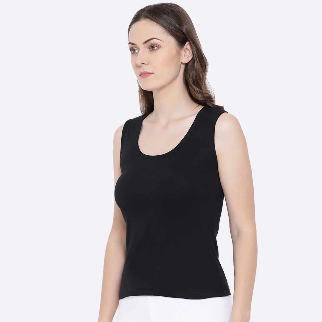 Softline Women's Tank Top in Premium Cotton Stretch Fabric with Stretchable Broad Shoulder Straps and Snug Fit