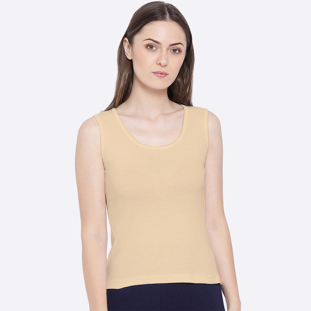 Softline Women's Tank Top in Premium Cotton Stretch Fabric with Stretchable Broad Shoulder Straps and Snug Fit