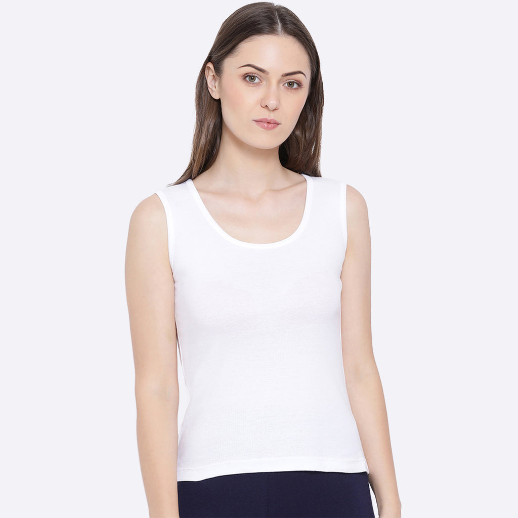 Softline Women's Tank Top in Premium Cotton Stretch Fabric with Stretchable Broad Shoulder Straps and Snug Fit