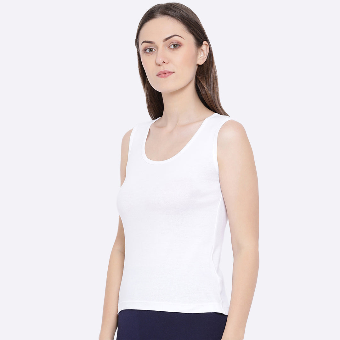 Softline Women's Tank Top in Premium Cotton Stretch Fabric with Stretchable Broad Shoulder Straps and Snug Fit